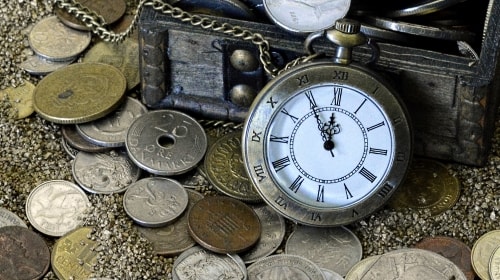 Pocket Watch And Old Coins