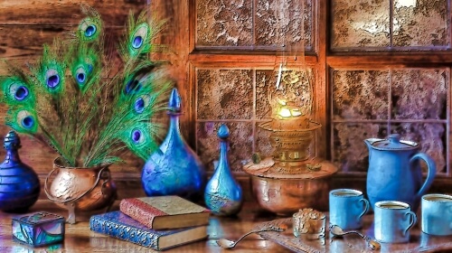 Blue Cups Still Life – Wednesday’s Daily Jigsaw Puzzle