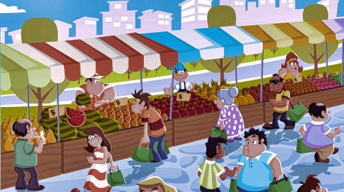 Produce Vendors – Saturday’s Illustrated Daily Jigsaw Puzzle
