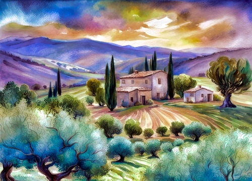 A Beautiful Painting Of A Farm