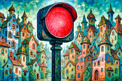 Old Stoplight In An Old City Street – Wednesday’s Artistic Daily Jigsaw Puzzle
