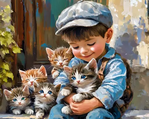 Boy With Kittens – Tuesday’s Daily Jigsaw Puzzle