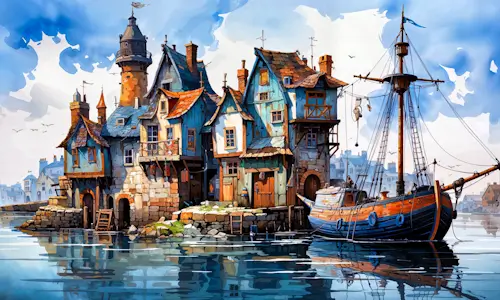 Abstract Fishing Village – Thursday’s Daily Jigsaw Puzzle