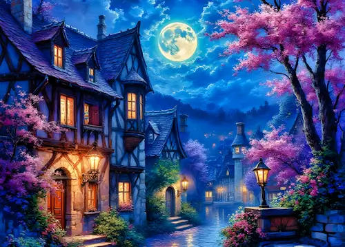 Evening In The Village – Monday’s Daily Jigsaw Puzzle