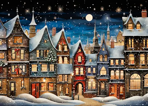 Snow-Covered Houses – Saturday’s Daily Jigsaw Puzzle