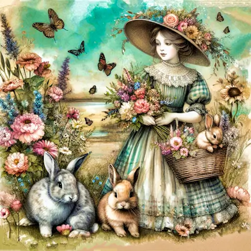 A Young Girl, Rabbits, and Butterflies – Saturday’s Daily Jigsaw Puzzle