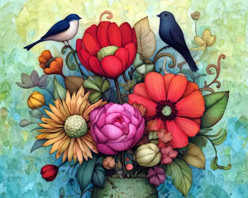 Songbirds And Flowers – Sunday’s Daily Jigsaw Puzzle