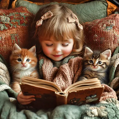 Thursday’s Daily Jigsaw Puzzle – Girl Reading To Kittens