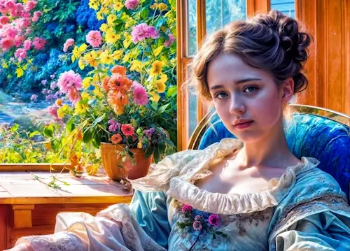 Beautiful Young Woman Next To A Window