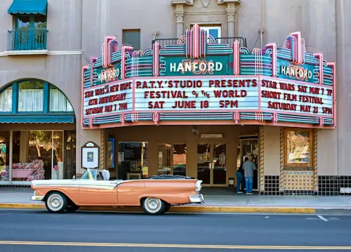 Sunday’s Daily Jigsaw Puzzle – Vintage Car At The Theatre